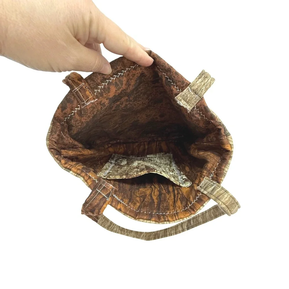 Handcrafted Tote Bag Small Brown Gold Patchwork Artisan Earthy Boho Handmade‎